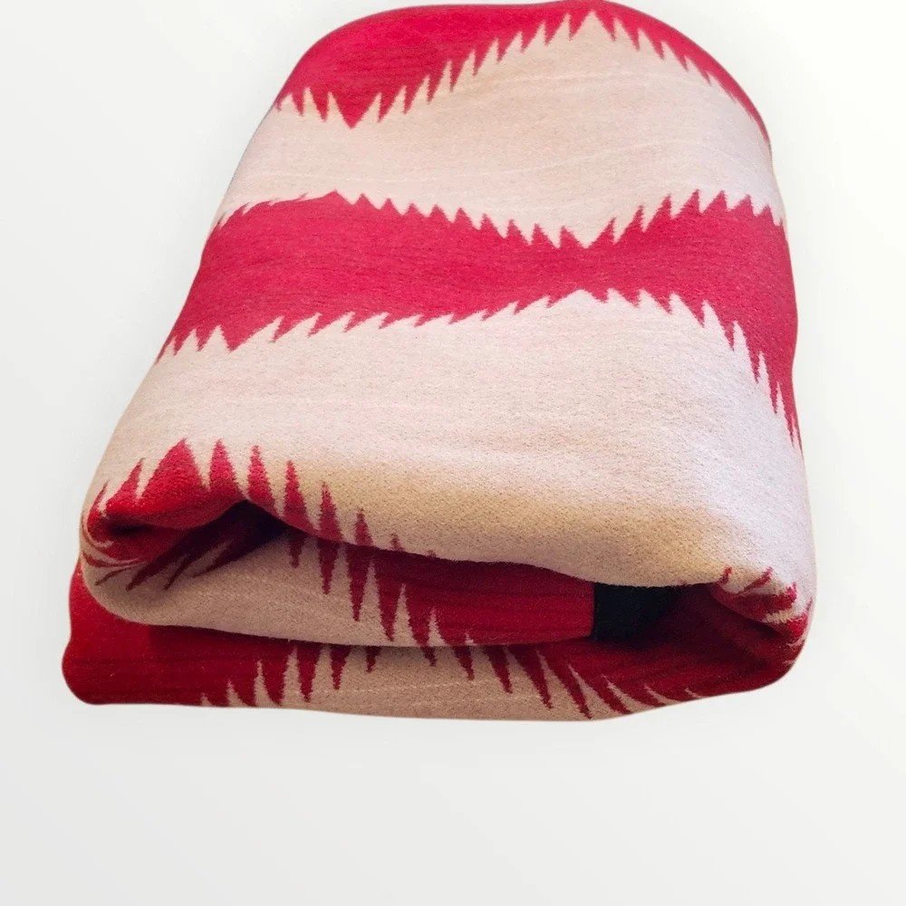 Pendleton Beaver State Wool Blanket Appx. 6x78 Red Cream Southwestern Geometric